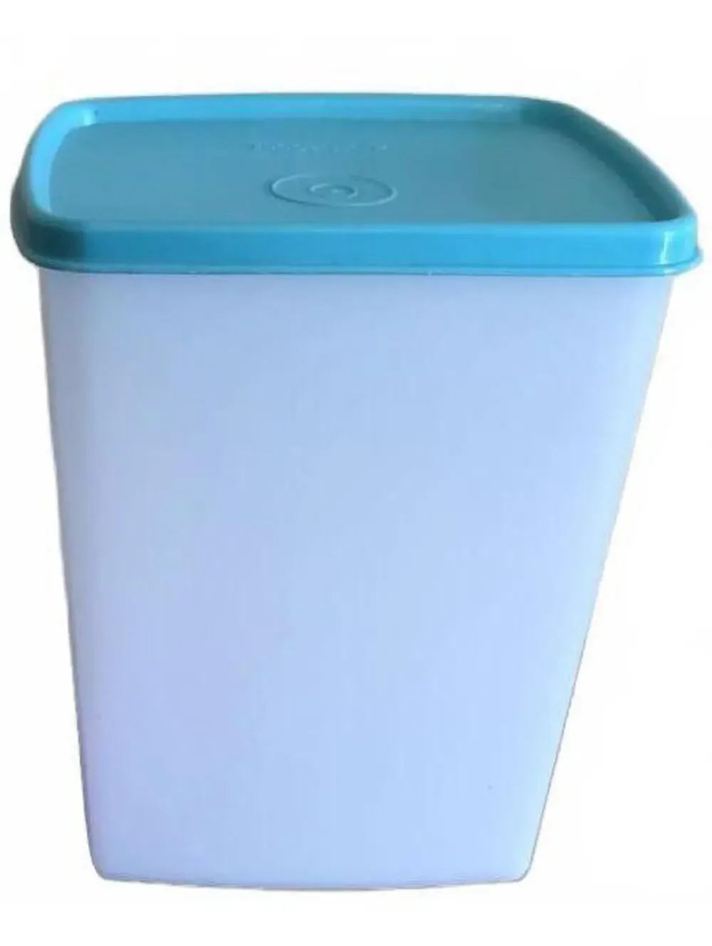 Vintage Tupperware Square Round Container Blue Lid Frosted